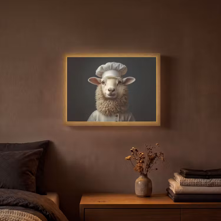 Schaap - Wol - Kok Light Box met batterij (Wandlamp) middel -sfeer4