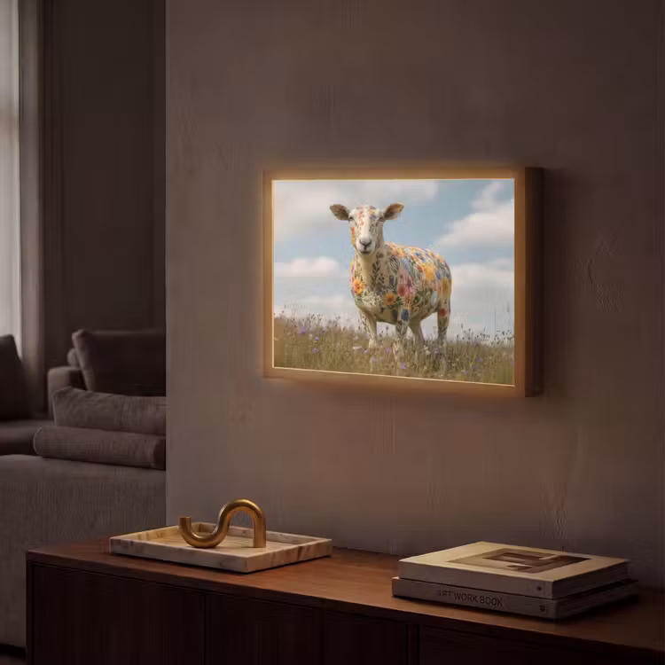 Schaap - Bloemen - Weide Light Box met batterij (Wandlamp) middel -sfeer1