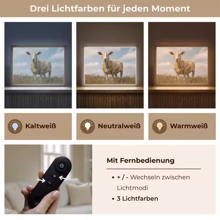 Schaap - Bloemen - Weide Light Box met batterij (Wandlamp) middel -USP_lichtkleurDE
