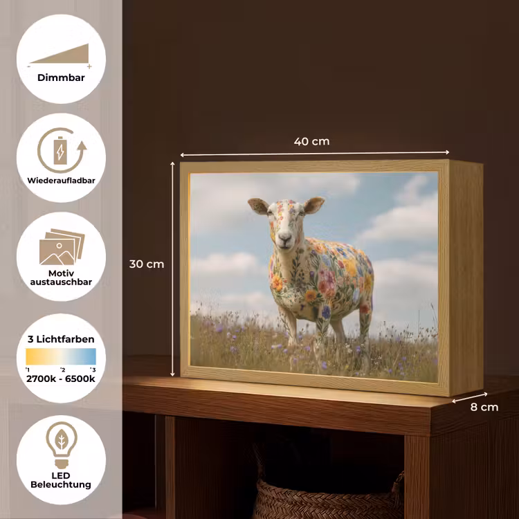 Schaap - Bloemen - Weide Light Box met batterij (Wandlamp) middel -USP_websiteoverzichtDE