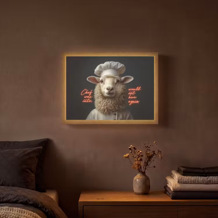 Schaap - Kokskleding - Neon - Quote Light Box met batterij (Wandlamp) middel -sfeer4