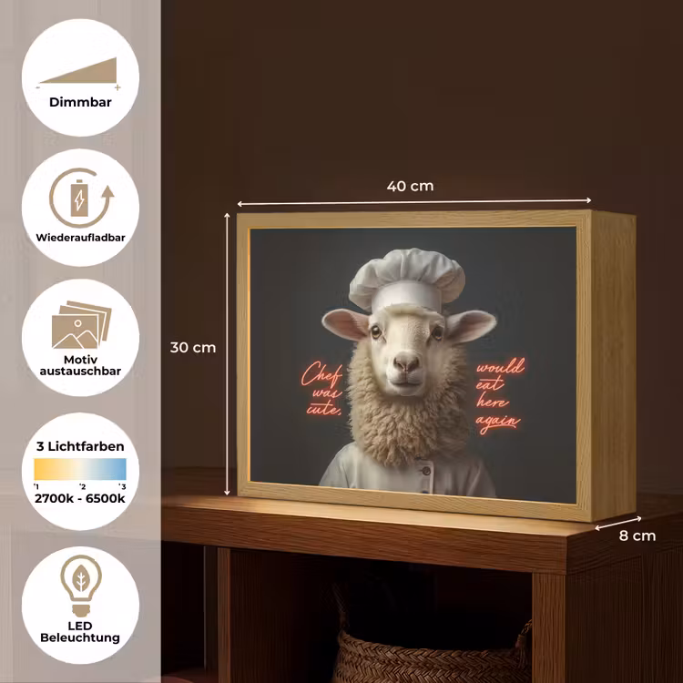 Schaap - Kokskleding - Neon - Quote Light Box met batterij (Wandlamp) middel -USP_websiteoverzichtDE