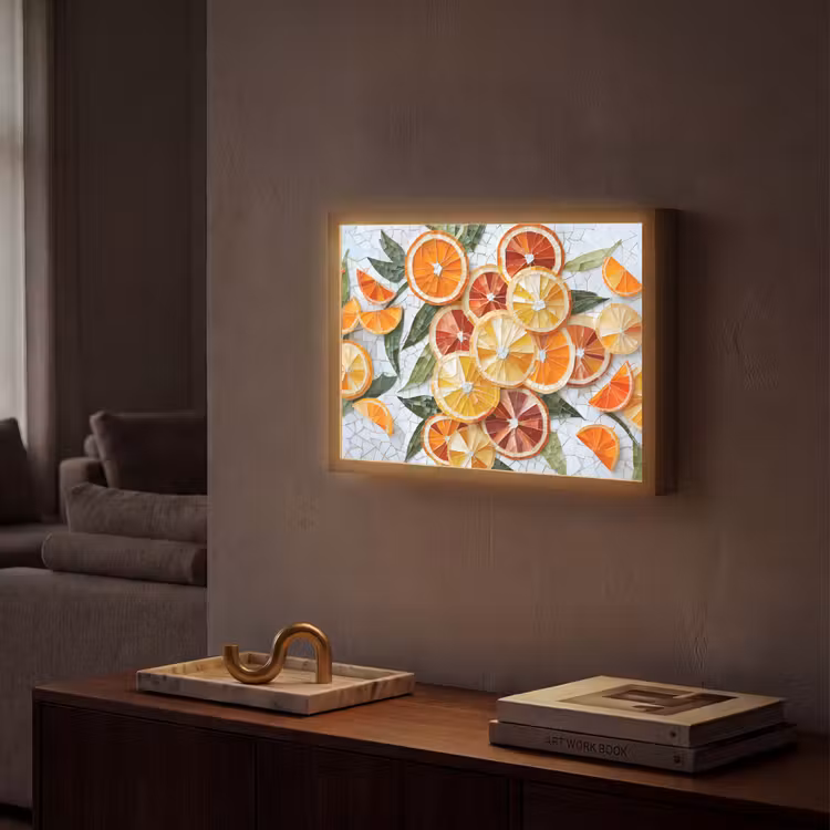 Schijfjes - Fruit - Oranje - Mozaïek Light Box met batterij (Wandlamp) middel -sfeer1