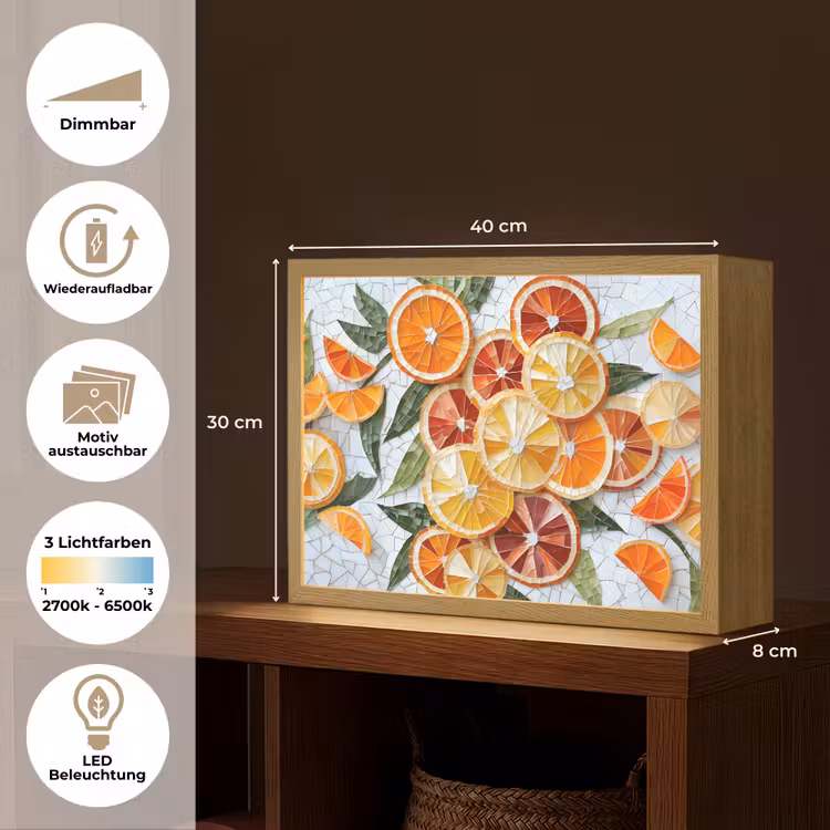 Schijfjes - Fruit - Oranje - Mozaïek Light Box met batterij (Wandlamp) middel -USP_websiteoverzichtDE
