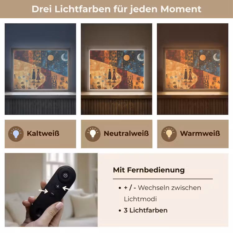 Silhouetten - Abstract - Zon - Maan Light Box met batterij (Wandlamp) middel -USP_lichtkleurDE