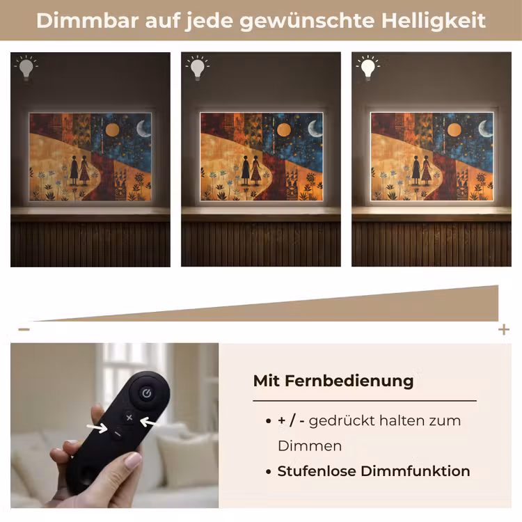 Silhouetten - Abstract - Zon - Maan Light Box met batterij (Wandlamp) middel -USP_dimbaarDE