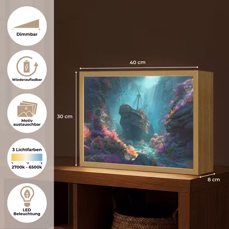 Schip - Hout - Koraalriffen - Zonlicht Light Box met batterij (Wandlamp) middel -USP_websiteoverzichtDE