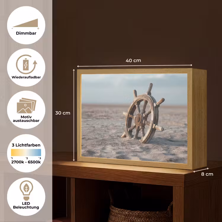 Scheepsstuur - Hout - Bruin - Zand Light Box met batterij (Wandlamp) middel -USP_websiteoverzichtDE