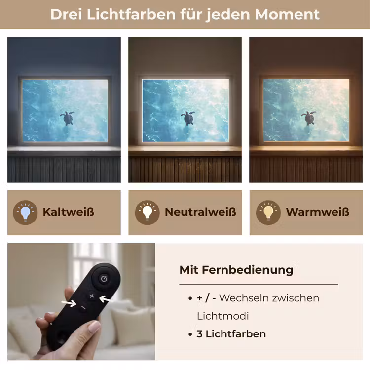 Schildpad - Zee - Blauw - Schittering Light Box met batterij (Wandlamp) middel -USP_lichtkleurDE