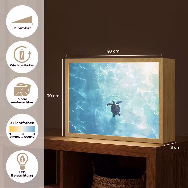 Schildpad - Zee - Blauw - Schittering Light Box met batterij (Wandlamp) middel -USP_websiteoverzichtDE
