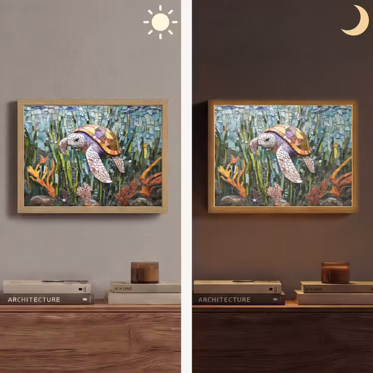 Schildpad - Zeewier - Mozaïek Light Box met batterij (Wandlamp) middel -sfeer3