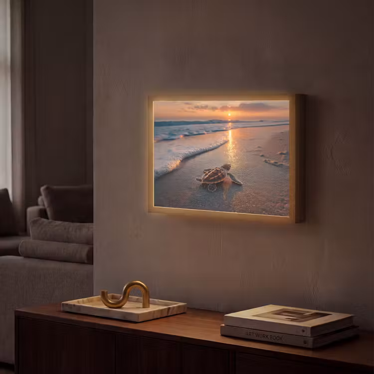 Schildpad - strand - Zonsondergang Light Box met batterij (Wandlamp) middel -sfeer1