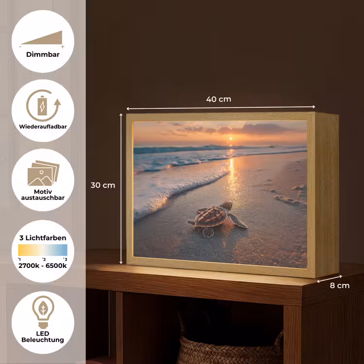 Schildpad - strand - Zonsondergang Light Box met batterij (Wandlamp) middel -USP_websiteoverzichtDE