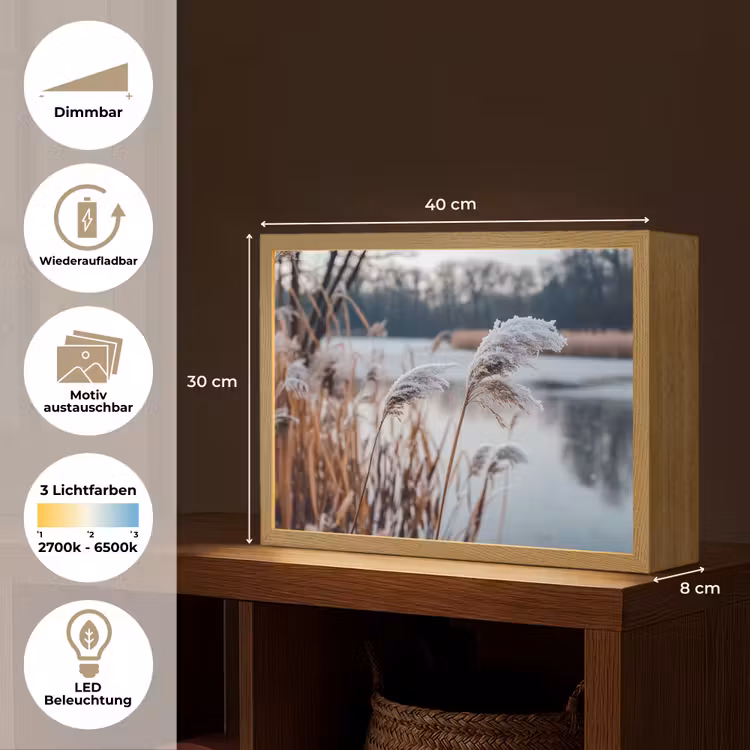 Riet - Gras - Natuur - Winter - Meer Light Box met batterij (Wandlamp) middel -USP_websiteoverzichtDE