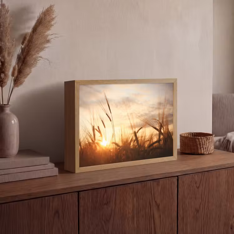Riet - Gras - Zonsondergang - Natuur - Horizon Light Box met batterij (Wandlamp) middel -sfeer2