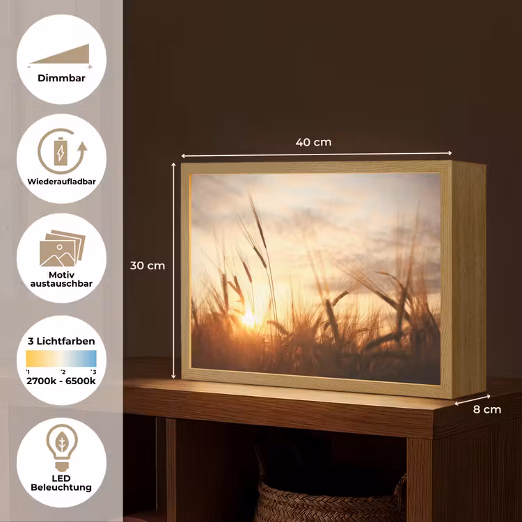 Riet - Gras - Zonsondergang - Natuur - Horizon Light Box met batterij (Wandlamp) middel -USP_websiteoverzichtDE