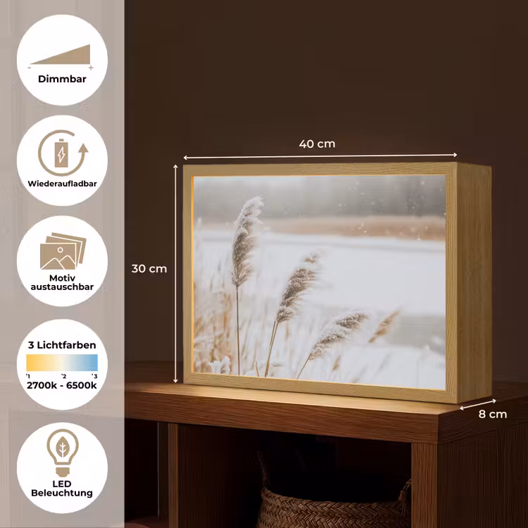 Riet - Meer - Winter - Natuur - Sneeuw - Beige Light Box met batterij (Wandlamp) middel -USP_websiteoverzichtDE
