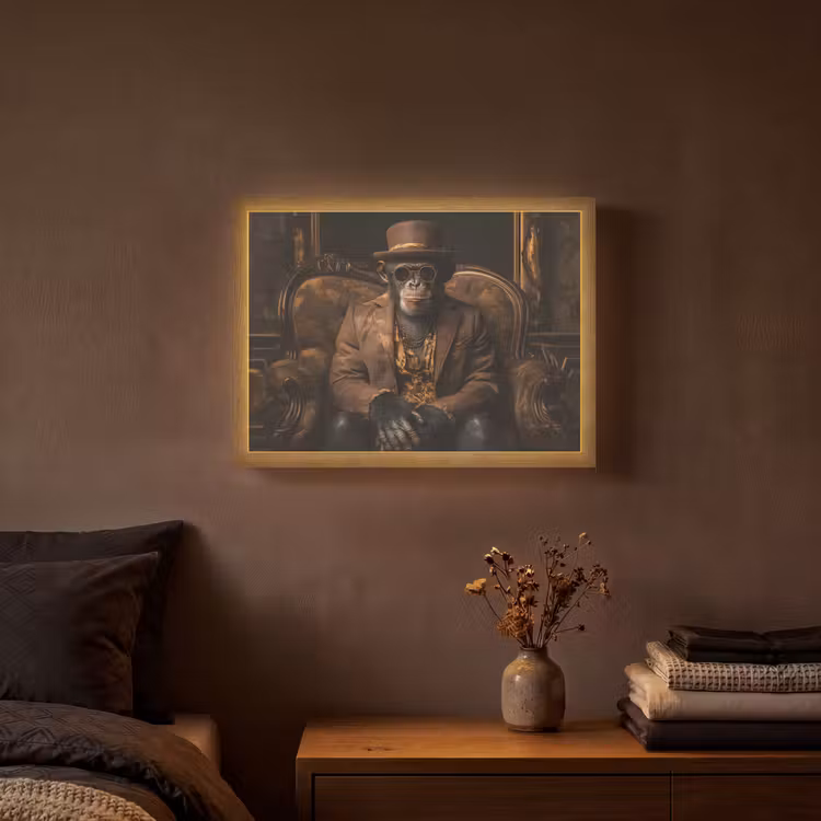 Chimpansee - Stoel - Pak - Bruin Light Box met batterij (Wandlamp) middel -sfeer4