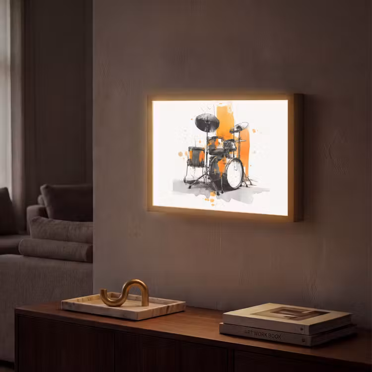 Drumstel - Oranje - Zwart - Aquarelverf Light Box met batterij (Wandlamp) middel -sfeer1