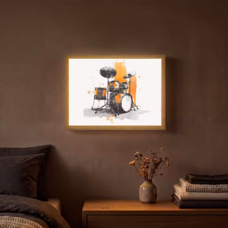 Drumstel - Oranje - Zwart - Aquarelverf Light Box met batterij (Wandlamp) middel -sfeer4