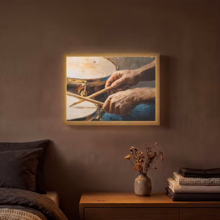 Drumstokken - Olieverf - Man Light Box met batterij (Wandlamp) middel -sfeer4