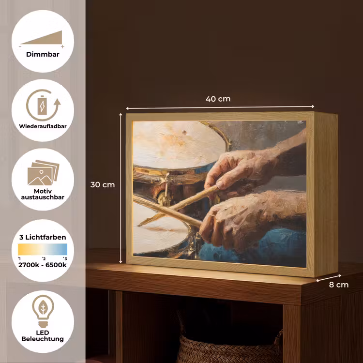 Drumstokken - Olieverf - Man Light Box met batterij (Wandlamp) middel -USP_websiteoverzichtDE