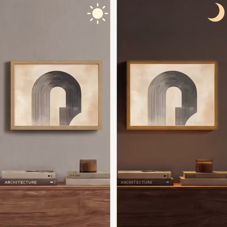 Boog - Strepen - Minimalistisch - Zwart Light Box met batterij (Wandlamp) middel -sfeer3