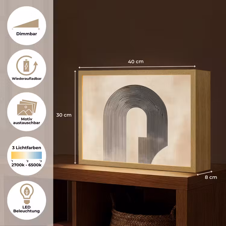 Boog - Strepen - Minimalistisch - Zwart Light Box met batterij (Wandlamp) middel -USP_websiteoverzichtDE
