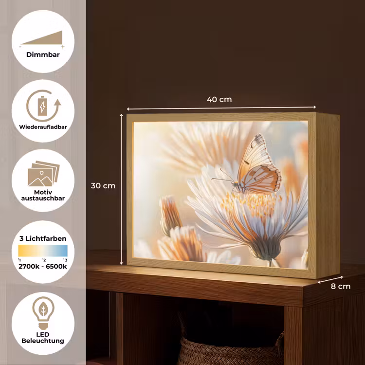 Vlinder - Bloem - Oranje Light Box met batterij (Wandlamp) middel -USP_websiteoverzichtDE