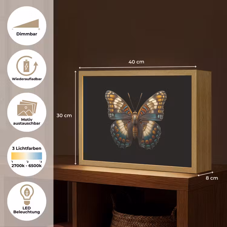 Vlinder - Kleurrijk - mozaïekachtig Light Box met batterij (Wandlamp) middel -USP_websiteoverzichtDE