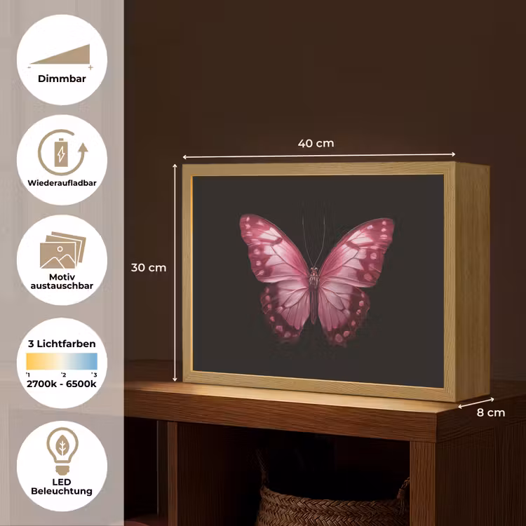 Vlinder - Fuchsia - Grafisch Light Box met batterij (Wandlamp) middel -USP_websiteoverzichtDE