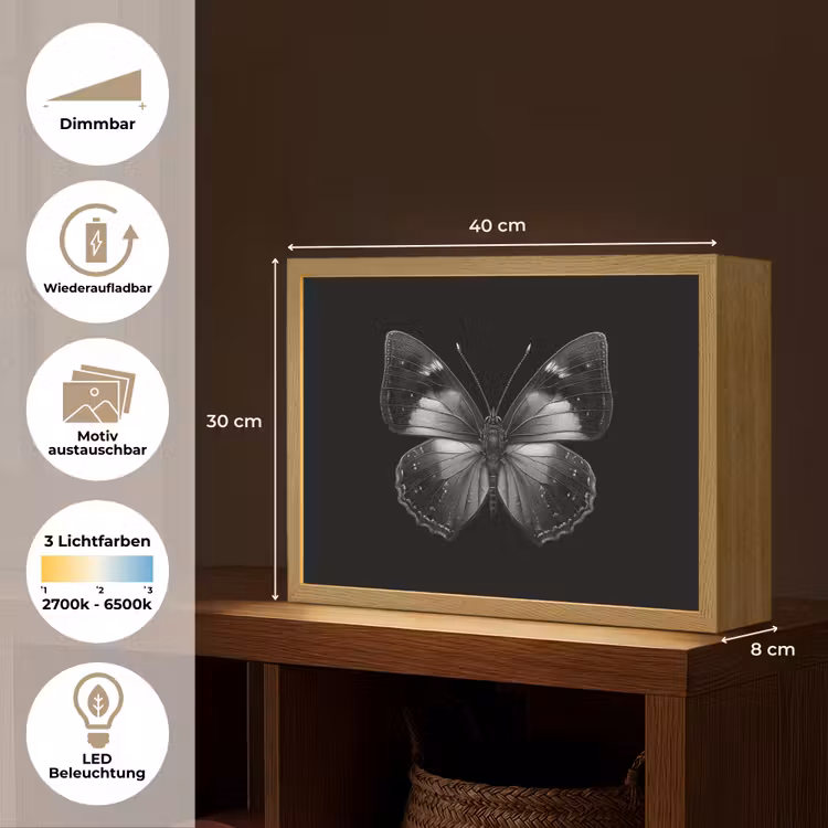Vlinder - Grijs - Mysterieus Light Box met batterij (Wandlamp) middel -USP_websiteoverzichtDE