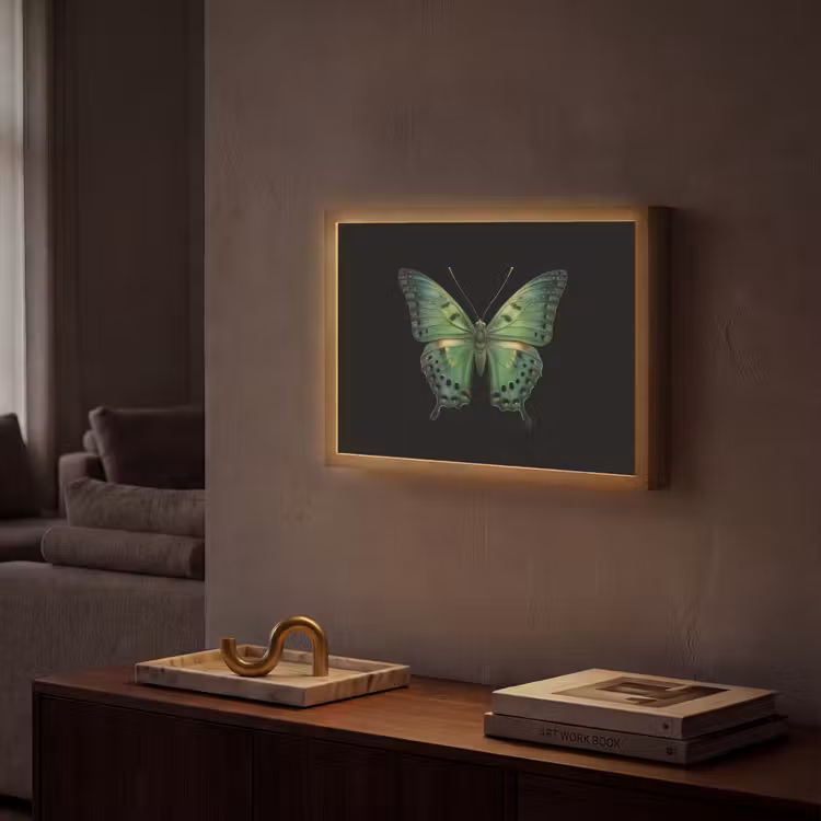 Vlinder - Groen - Diepte Light Box met batterij (Wandlamp) middel -sfeer1