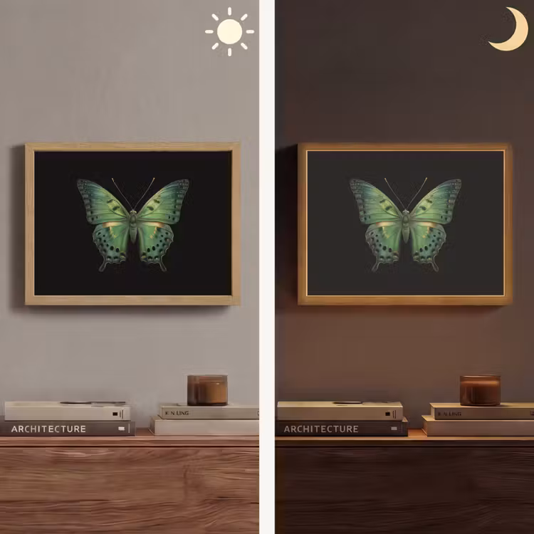 Vlinder - Groen - Diepte Light Box met batterij (Wandlamp) middel -sfeer3