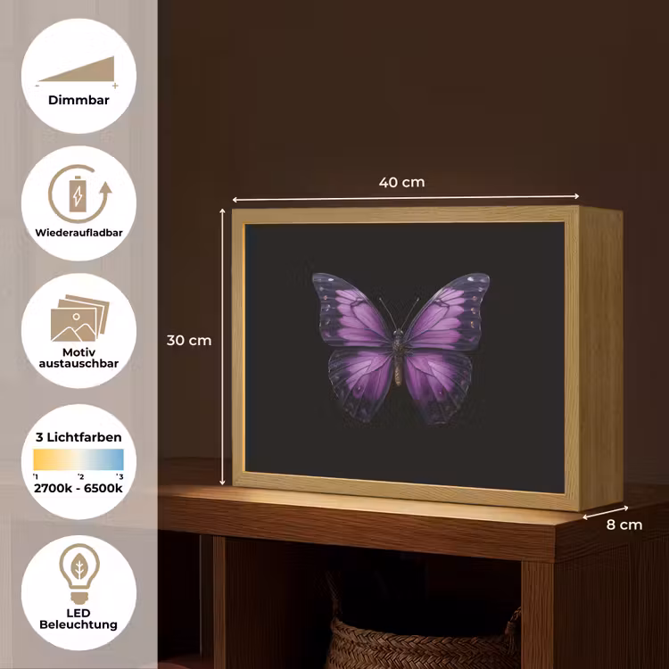 Vlinder - Paars - Levendig Light Box met batterij (Wandlamp) middel -USP_websiteoverzichtDE