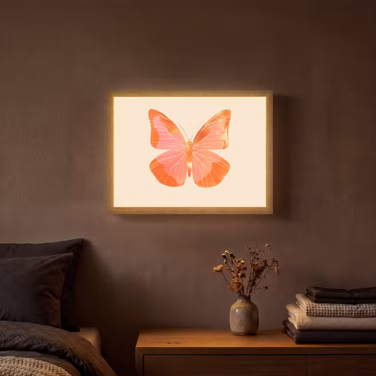 Vlinder - Minimalistisch - Roze Light Box met batterij (Wandlamp) middel -sfeer4