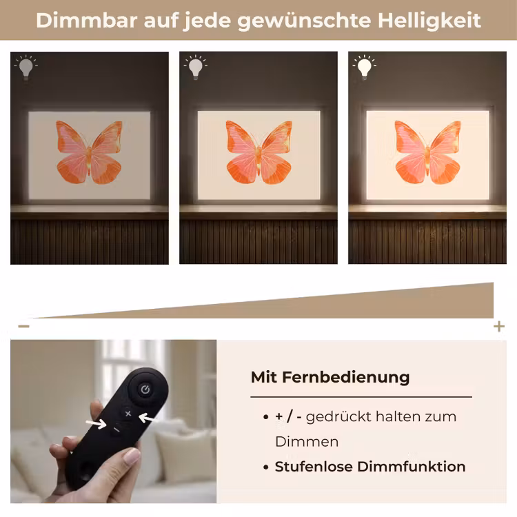 Vlinder - Minimalistisch - Roze Light Box met batterij (Wandlamp) middel -USP_dimbaarDE