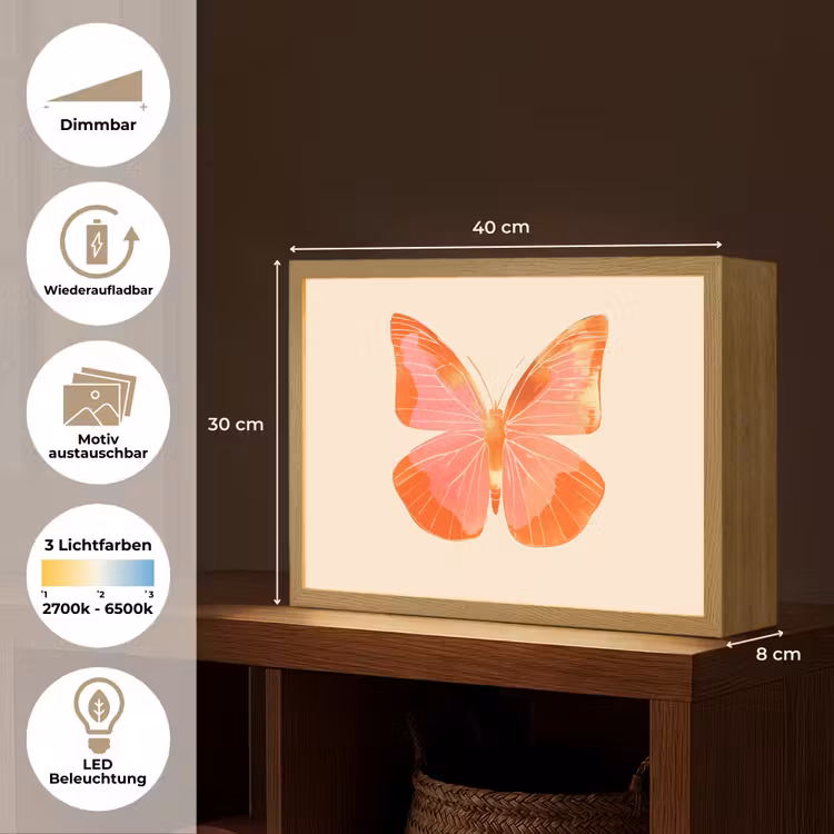 Vlinder - Minimalistisch - Roze Light Box met batterij (Wandlamp) middel -USP_websiteoverzichtDE