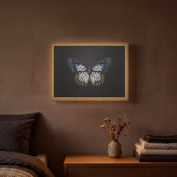 Vlinder - Monochroom - Balans Light Box met batterij (Wandlamp) middel -sfeer4