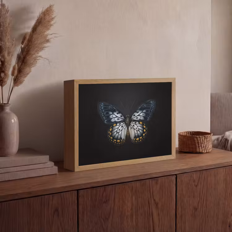 Vlinder - Monochroom - Balans Light Box met batterij (Wandlamp) middel -sfeer2