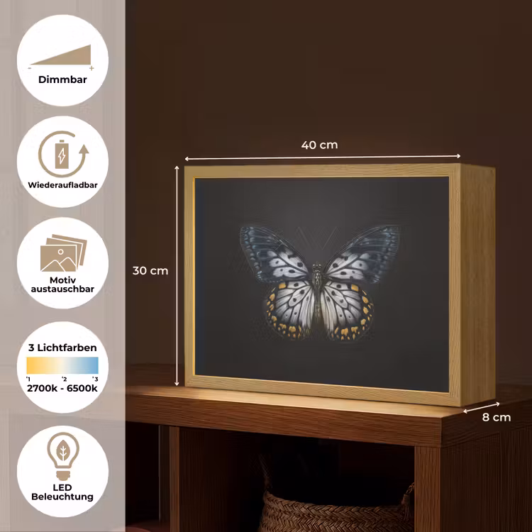 Vlinder - Monochroom - Balans Light Box met batterij (Wandlamp) middel -USP_websiteoverzichtDE