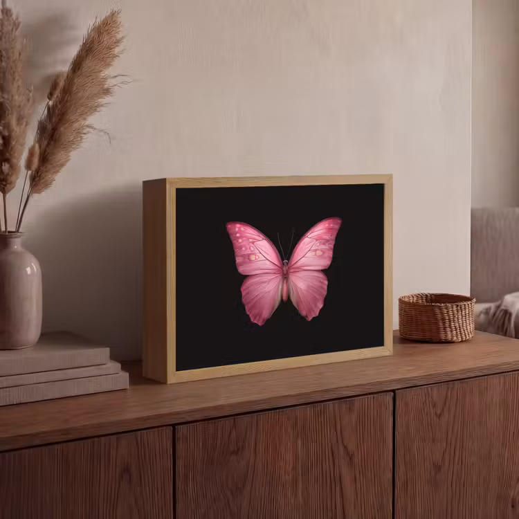 Vlinder - roze - Elegant Light Box met batterij (Wandlamp) middel -sfeer2