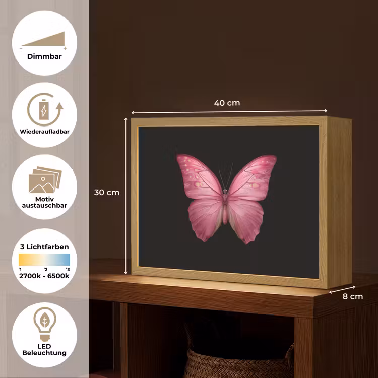 Vlinder - roze - Elegant Light Box met batterij (Wandlamp) middel -USP_websiteoverzichtDE