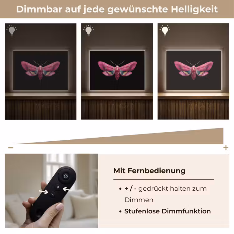 Vlinder - Roze - Nachtvlinder Light Box met batterij (Wandlamp) middel -USP_dimbaarDE