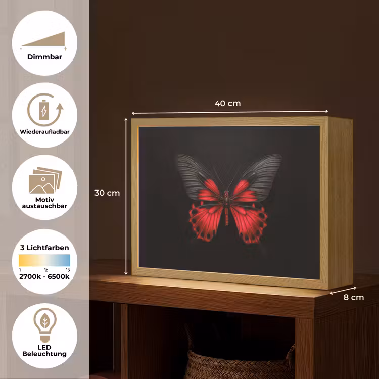 Vlinder - Rood - Contrast Light Box met batterij (Wandlamp) middel -USP_websiteoverzichtDE