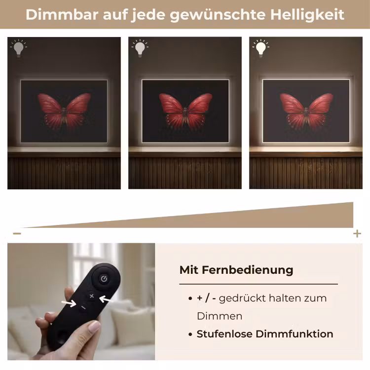 Vlinder - Rood - Minimalistisch Light Box met batterij (Wandlamp) middel -USP_dimbaarDE