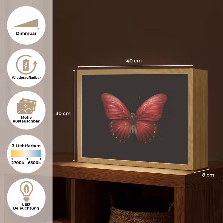 Vlinder - Rood - Minimalistisch Light Box met batterij (Wandlamp) middel -USP_websiteoverzichtDE