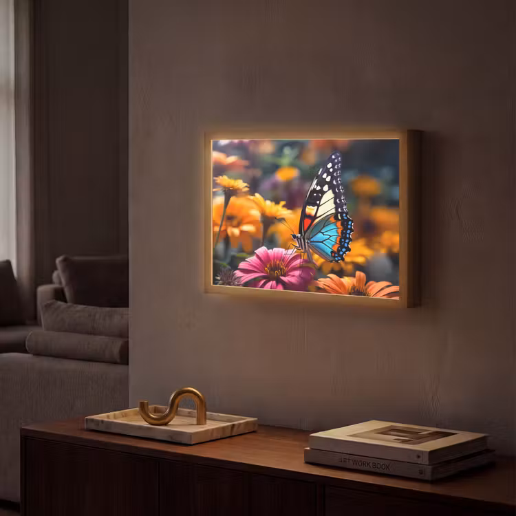 Vlinder - Dier - Kleurrijk - Bloemen - Natuur Light Box met batterij (Wandlamp) middel -sfeer1