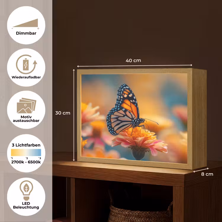 Vlinder - Dieren - Kleurrijk - Natuur - Bloemen Light Box met batterij (Wandlamp) middel -USP_websiteoverzichtDE