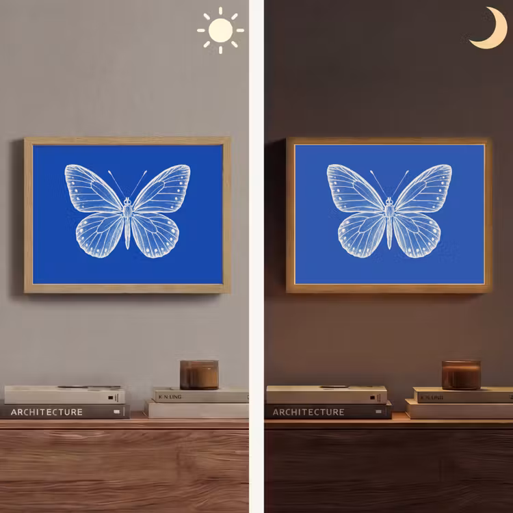 Vlinder - Wit - Getekend - Stippen Light Box met batterij (Wandlamp) middel -sfeer3